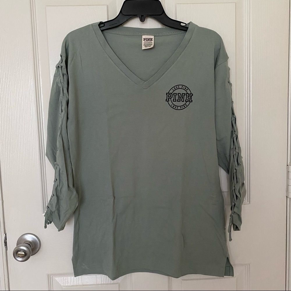 PINK Victoria’s Secret Women’s V-neck Braided Sleeve Tee